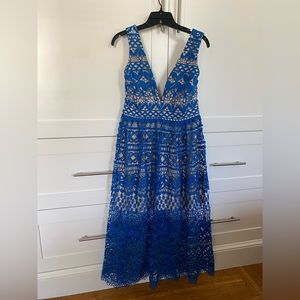Just Me Blue Eyelet A-Line Dress Size S